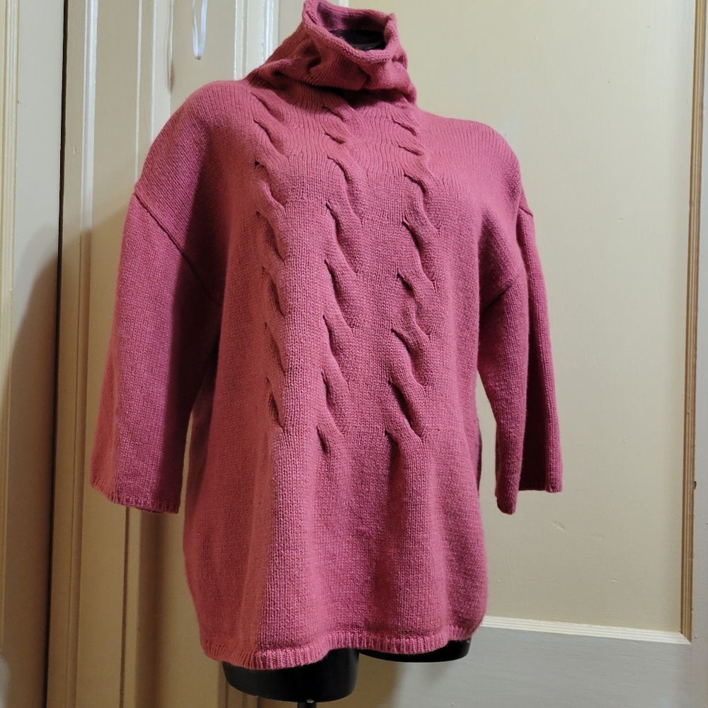 J Jill Coral 3/4 Sleeve High Neck Pullover Knit Top Sweater Women XL